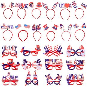 24 PCS 4 يوليو إكسسوارات الحفلات الوطنية تفضل 12 عصابة رأس الوطنية Boppers 12 نظارة شمسية الأوسمة الأمريكية نظارة شمسية للاستقلال يوم الرابع من يوليو