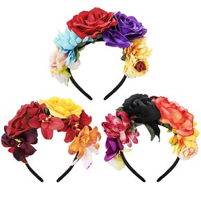 Topzea 3 PCS Mexican Rose Flower Crown Head ، Dia de Los Muertos Headpoces Cinco de Mayo Floral Foulds ، Halloween Party Costume Cosplay Cosplay Asspsories for Women