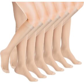 6 Pairs Sheer Knee High Stockings for Women, 15D Nude Knee Highs Hose with Reinforced Toe