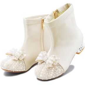 Girls Cowgirl Boots with the Pearls and Sparkle Rhinestone,Mid Calf Western Riding Cowboy Boots,Toddler Little Big Kid Sparkly Dress Up Shoes