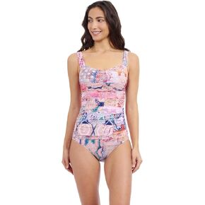 Profile by Gottex Karma Women’s Blue Multi Paisley Print Center Ruched Tankini with Underwire Foam D Cup Bra Swim Essential