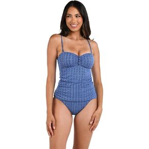 La Blanca Women's Bandeau Tankini Swimsuit Top, Chambray//Charmed Coast, 8