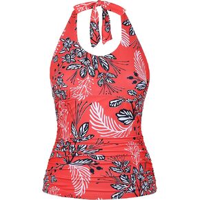 Firpearl Underwire Tankini Tops for Women Ruched Tummy Control Swimsuit Tops Modest Halter Bathing Suit Top Only