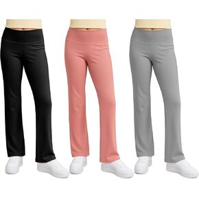 Beat Street Girls Flare Leggings - 3 Pack Athletic Kids Fold Over Waist Bell Bottom Pants for Yoga, Dance - Made in USA in Kuwait