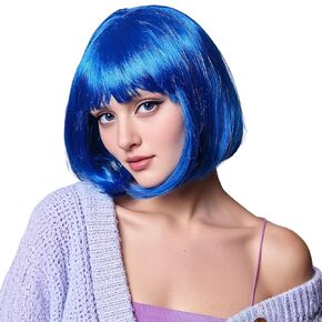 Rose bud White Bob Wig with Fringe 12 Inch Short Straight Costume Wigs for Women Cosplay Party Halloween