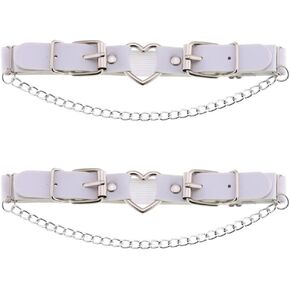 FM FM42 Multicolor PU Simulated Leather Women's Gothic Love Heart Ring Chain Buckle Leg Thigh Elastic Garter Belt, One Pair
