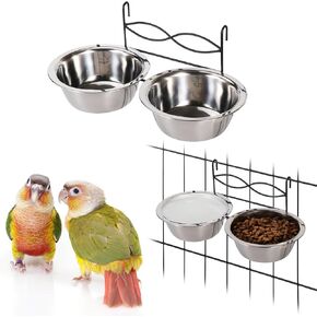 kathson Hanging Kennel Water Bowl Set, 2 Pcs Stainless Steel Metal Pet Cat Bowls for Crate Cage, Non Spill Food Water Bowls with Hook for Small&Medium-Sized Cats and Dogs(6.7 Inch Dia)