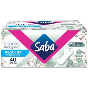 Saba v-Organic Pantiliners | للاستخدام اليومي | 100 ٪ من القطن العضوي Topsheet | pantiliners التنفس | 160 بطانة (4 حزم ، 40 بطانة لكل منهما)