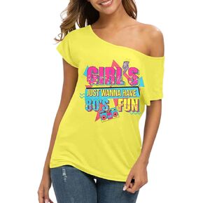 90s 80s Outfit for Women 80's Theme Party Disco Shirt Off The Shoulder Tops Vintage 90s Neon Off Shoulder Top