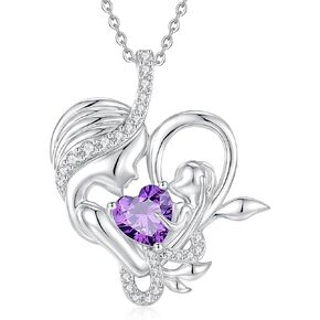 FANCIME Birthstone Mother & Child Heart Necklace - Tree of Life Pendant I Love You Mom Jewelry Gift for Mom, Grandmother, Wife, 16"+2" Chain, Symbol of Love & Eternal Bond