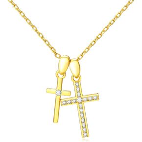 Cross Necklace for Women S925 Sterling Silver Double Cross Pendant Gold Plated White Gold Plated Cross Pendant with Zircon Cross Necklace Exquisite Ladies Jewelry