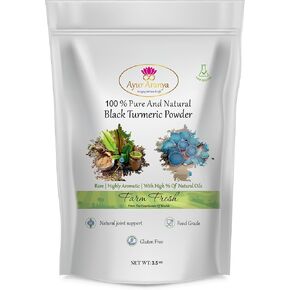Ayur Aranya 100 ٪ مسحوق الكركم الأسود النقي والطبيعي 3.5 أوقية Curcuma Caesia Powder الجذر الطازج العطري للغاية مع الزيوت الطبيعية تدعم المفاصل معززة المناعة | خالية من الغلوتين ، مختبر مختبر