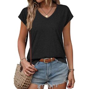 ATHMILE Womens Summer Tops V Neck Cap Sleeve Tshirts Casual Cute T Shirts Fashion Clothes Vintage Basics Tee