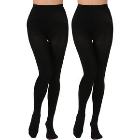 2 Pairs Opaque Black Tights for women, 80D Control Top Black Pantyhose for women, Soft High Waist Womens Tights