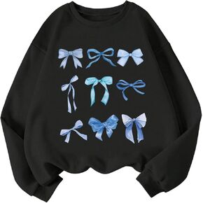 WDIRARA Girl's Graphic Print Long Sleeve Round Neck Oversized Sweatshirts Pullovers