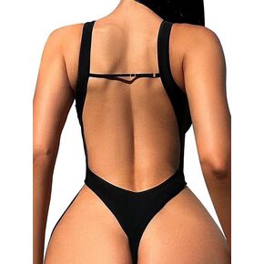 Sexy Backless Cheeky High Cut Leg Thong V Neck Brazilian