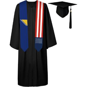 72 Inch Bosnia Flag and USA Flag Graduation Sash Unisex Adults Graduation Stole Scarf International (Not Include Baccalaureate Gown and Hat)
