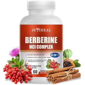 Berberine with Ceylon Cinnamon, Turmeric, Milk Thistle, Artichoke, Black Pepper, Berberine Supplement for Support Immune System - 60 Capsules Berberine HCI