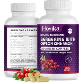 كبسولات Berberine HCL 1200 ملغ - مكملات البربرين مع قرفة Ceylon ، والكروم ، ومزيج الخضار - يدعم التمثيل الغذائي والجهاز المناعي ، وصحة الأمعاء - 120 CT سهلة ابتلاع الحبوب النباتية