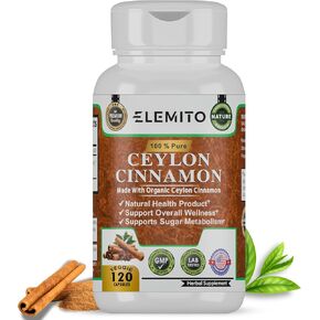 كبسولات القرفة Ceylon ، الطاقة ، دعم القلب والتمثيل الغذائي ، حبوب القرفة العضوية المعتمدة من Ceylon ، غير المعدلة وراثيًا ، نباتي ، خالي من الغلوتين-60 كبسولة