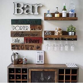 Wall Mounted Wood Wine Rack Shelf Set with Stemware Holders (RYAN) (20 inches)