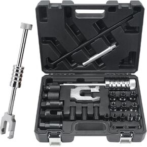 Diesel Injector Extractor Puller Tool Set - 26PCS Diesel Fuel Injector Puller Removal Puller Kit with Slide Hammer, Slide Hammer Bearing Puller with 19-Piece Various Adaptors for Diesel Engines