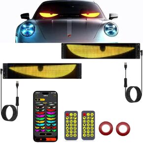 Fenikso 2pcs عيون الشيطان ضوء للسيارات ، مصباح العين الملون شاشة ناعمة لنوافذ السيارة ، شاشة LED مرنة قابلة للبرمجة كبيرة ، DIY Dyny LED مصابيح العين الكبيرة للزجاج الأمامي مع التحكم في التطبيق (23.4x4.7inch)