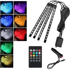 LED LED LED الأضواء الداخلية ، RBG 48 LED MULLOLOR MUSIC MUSION STRIP LIGHT مع التحكم عن بعد ، مجموعة مصباح الإضاءة المقاومة للماء تحت اندفاعة مع شاحن ، إكسسوارات السيارات (ولاعة السجائر)