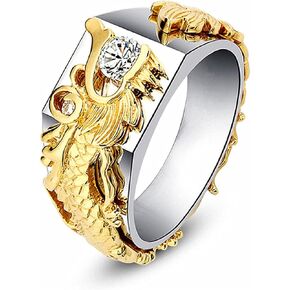 Iced Out Dragon Ring للرجال - رأس القوطية القوطية الشرير الأبيض الحجر الهيب هوب الرجعية المجوهرات الحيوانية