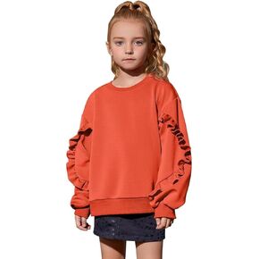 Mirawise Girls Pullover Crewneck Sweatshirt with Ruffle Trim Long Sleeve Cute Oversize Hoodie Solid Tops Sweaters for 4-13Y in Kuwait