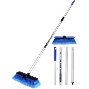 PBT Car Wash Brush with Long Handle 10'' Larger Soft Bristle Brush Head Rubber Bumper for Vehicle Wheel RV SUV Boat Truck Solar Panel Deck Washing, 60'' 105cm