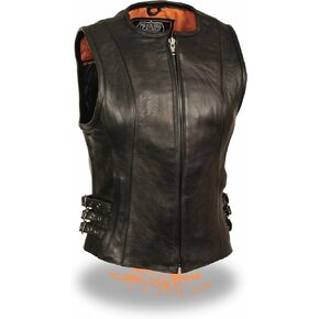 Milwaukee Women's Zipper Front Triple Buckle Leather Vest