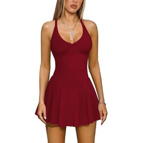Women's V Neck Tennis Athletic Golf Mini Dress for Women Summer Prockit Extive Pleate Brutes with Corres Pockets