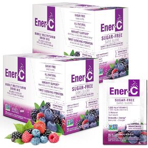Ener -C السكر الخالي من المشروبات في الفيتامينات - مسحوق فيتامين للماء ، ومسحوق الشوارد لا يوجد سكر ، وحزم تعزيز الترطيب ، والسكر الصفر ، وفيتامين C & B12 مزيج سائل - التوت المختلط ، 60