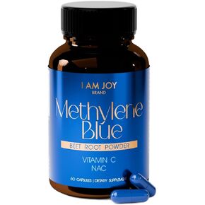 Methylene Blue Capsules (USP Pharma Grade) with NAC for Antioxidant Support, Vitamin C for Absorption, Beet Root for Blood Flow, Cognitive Brain Boost, Memory, Focus & Energy 60ct