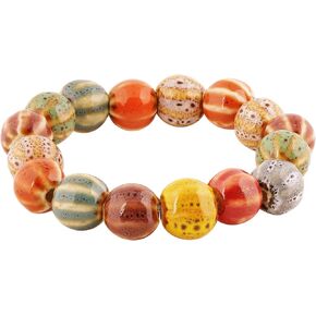 Minachi Boho Hippie Colorful Coramic Round Juts Strand Streth Bracelet Hight for Women