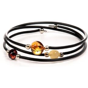Baltic Amber Bracelet 3 pieces for Women/Teens - Hand Made from Polished/Certified Baltic Amber Beads, long twist, White, honey, cognac