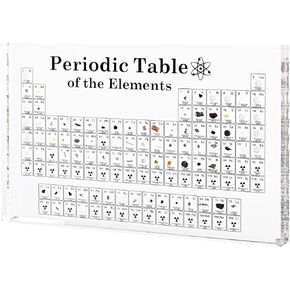 Large Real Periodic Table of Elements, Periodic Table with Real Elements Inside, 7.9 Inch Acrylic Periodic Table Display with 83 Samples, Science Lovers Gifts for Student, Teachers Crafts Tools