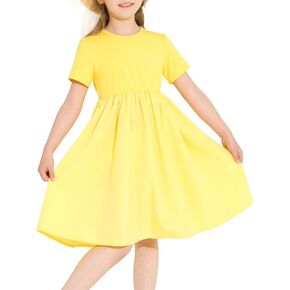 Girls Dresses Short Sleeve A Line Swing Skater Twirl Summer Casual Party School Dress with Pockets