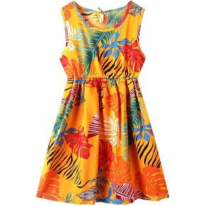 SHOOYING Mommy and Me Dress, Sleeveless Floral Printed Family Matching Hawaiian Beach Midi Dresses