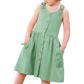Vieille Summer Dress for Girls Button Down Sleeveless Dresses with Pockets Cross Back Sundress 2-6 Years