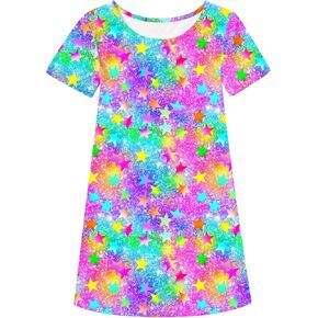 Little Girls Dress Summer Loose Short Sleeve T-Shirt Dress Cute Print Casual Sundress 2-7 Years