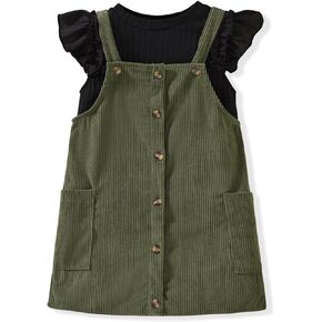 Hintina 2-7 سنوات Toddler Girl Butterfly Sleeve Tee Corduroy Button أسفل مجموعة اللباس الإجمالي