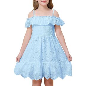 Weebaby Tween Girls Dresses Summer Outfits Smocked Dress Casual Sundress Lace Teen Girl Clothes 7-14 Years