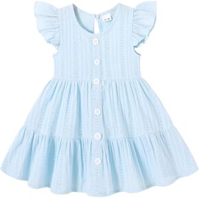 Happy Town Toddler Baby Girl Casual Dresses Summer Sundress Ruffle Button Down Solid Girl's Boho Dress Spring Outfits in Saudi Arabia