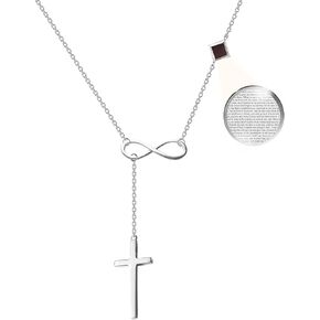 Y Cross Necklace Nano Bible Jewelry - Christian Infinity Pendant - Entire KJV New Testament Holy Scriptures on 0.2" Microchip, Religious Faith Jewelry for Women, 18" Link Chain