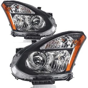 Headlights Assembly for 2008 2009 2010 2011 2012 2013 Nissan Rogue, 2014-2015 Nissan Rogue Select Headlight Headlamp Pair, Chrome Housing Amber Corner