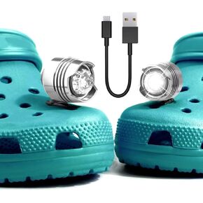 Rechargeable Headlights for Clog 2PCS, Flashlight Clog Charm Attachment Accessories for Shoes with 3 Light Modes for Dog Walking, Camping, Running, Suitable for Adults Kids Boys Girls Men Women