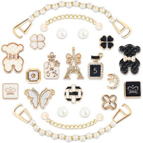 22 PCS Shoe Decoration Charms for Women, Golden Rhinestone Shoe Accessories with Bling Girly Shoe Chains