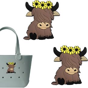 Premium Cow Charms for Bogg Bag, Cow-Themed, Compatible with Simply Southern Beach Tote, 2 Pcs Beach Bag Charms Rubber Inserts Accessories for Women Girls (Cow)